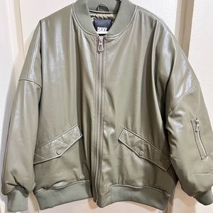 (DKNY) Faux Leather Oversized Bombe Jacket.
